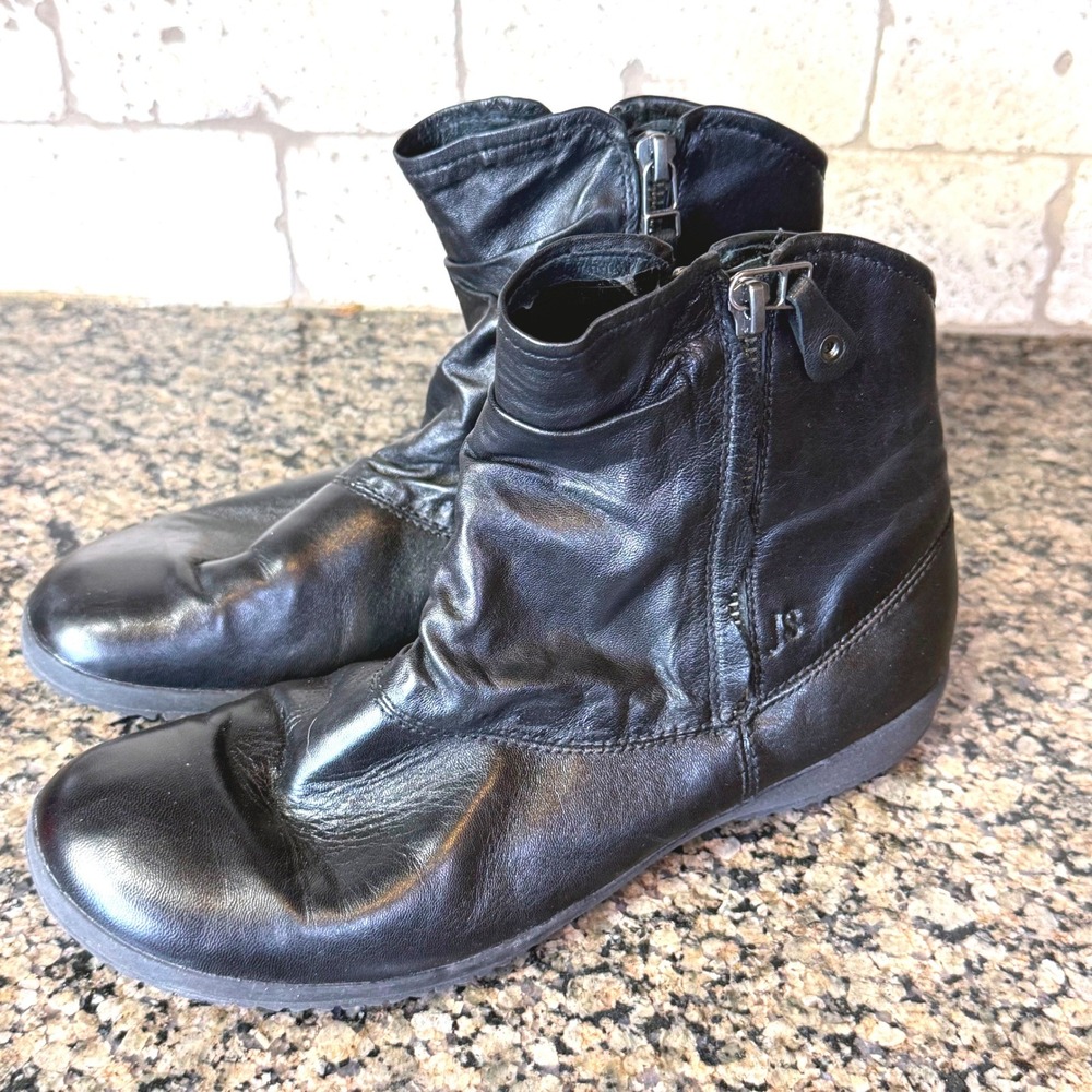 Josef Seibel Black Leather‎ Ankle Boots Side Zip Women's Booties Sz 38 Us 7